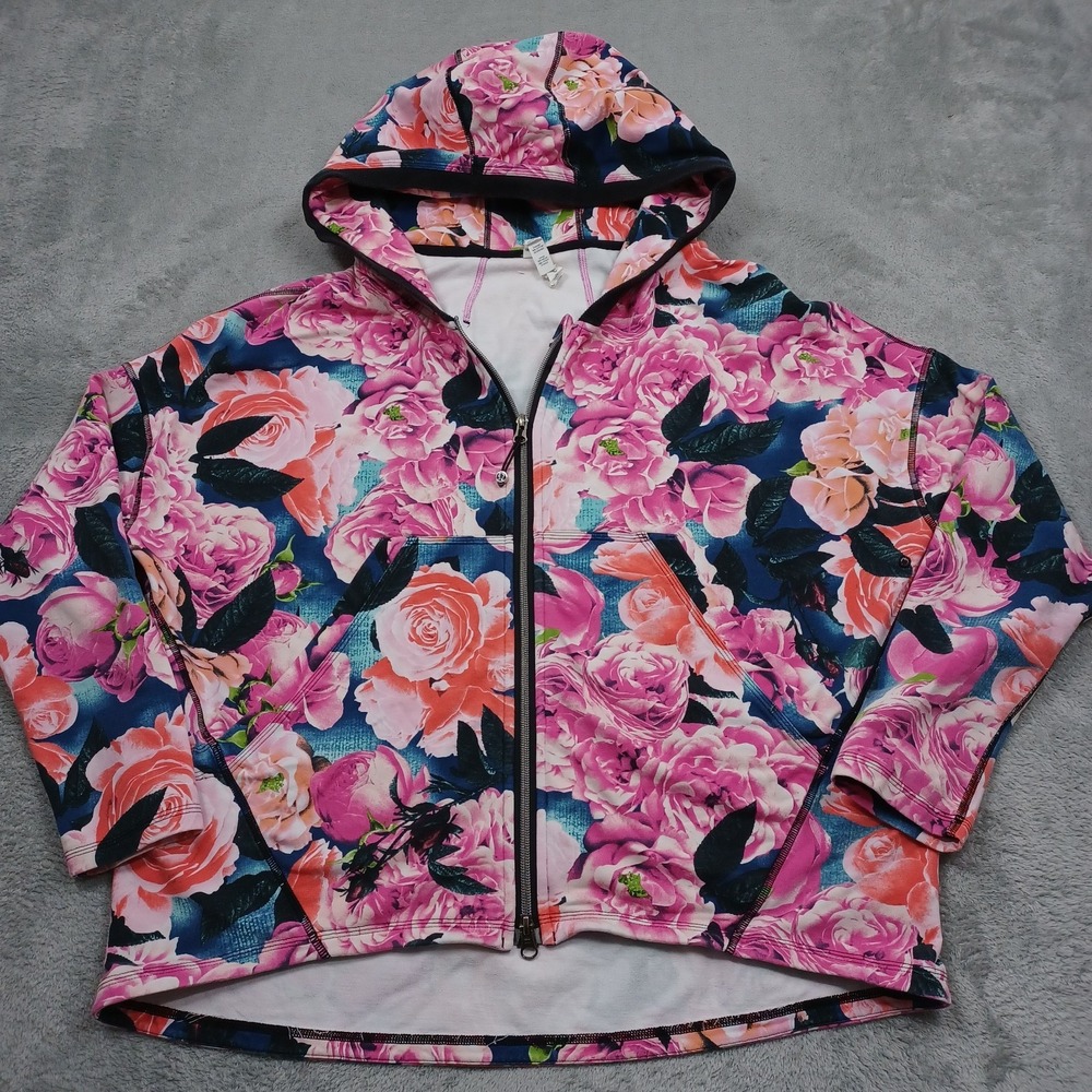 Lululemon Jacket Womens 12 Pink Floral Hooded Full Zip Pockets